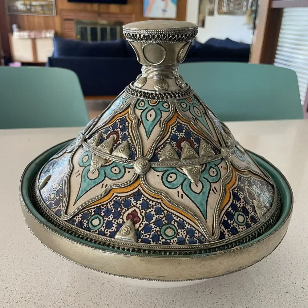 Moroccan Ceramic Bowl with Lid Tajine from Fez Polychrome Fes Naji - Picture 5 of 12